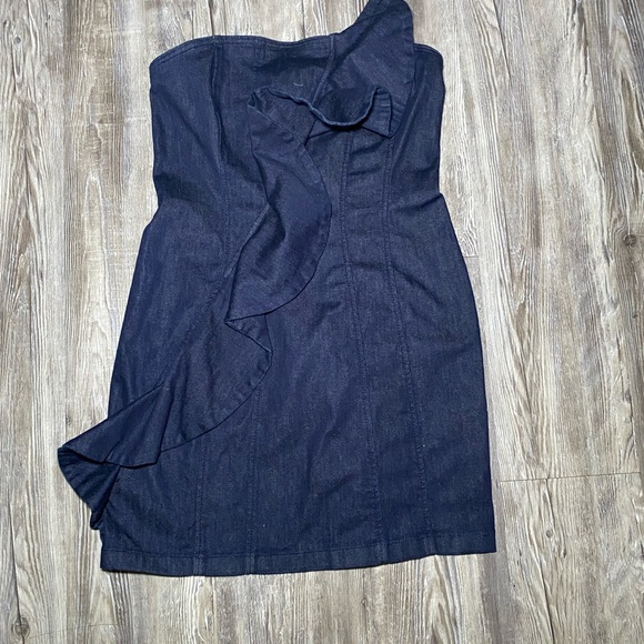 Guess Strapless Ruffle Denim Dress Size L - Picture 1 of 7